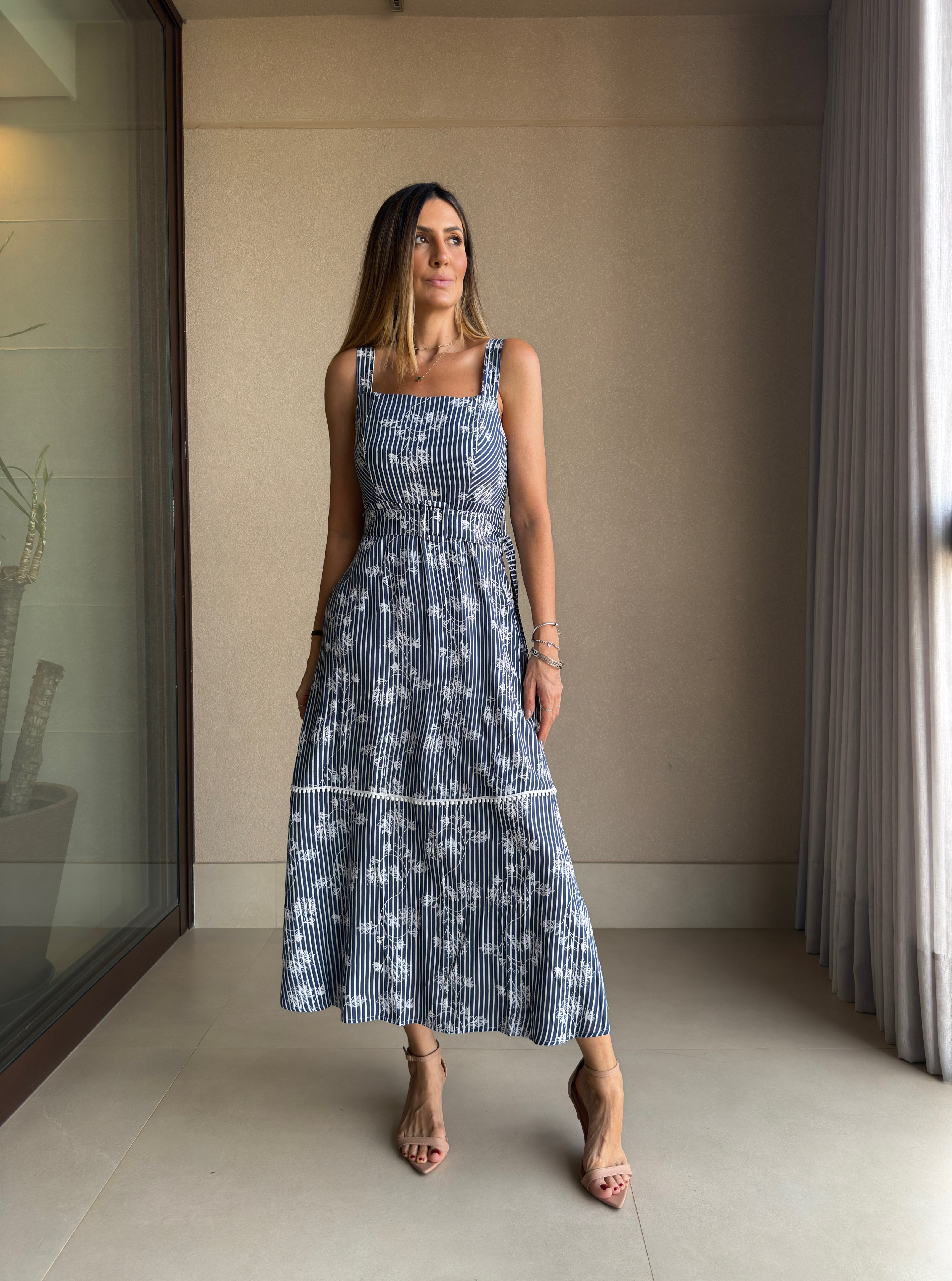 Vestido Listrado Floral