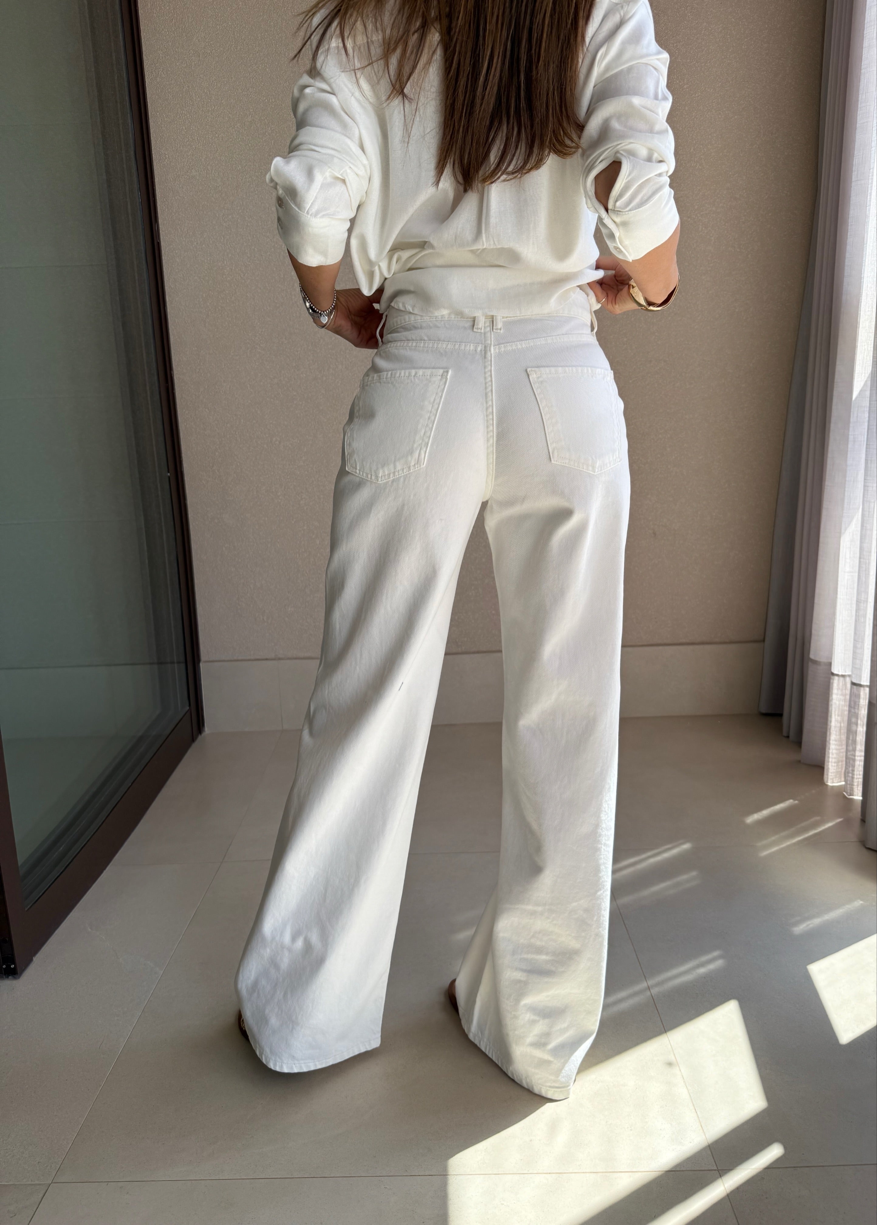 Calça Wide Leg Sarja Off White