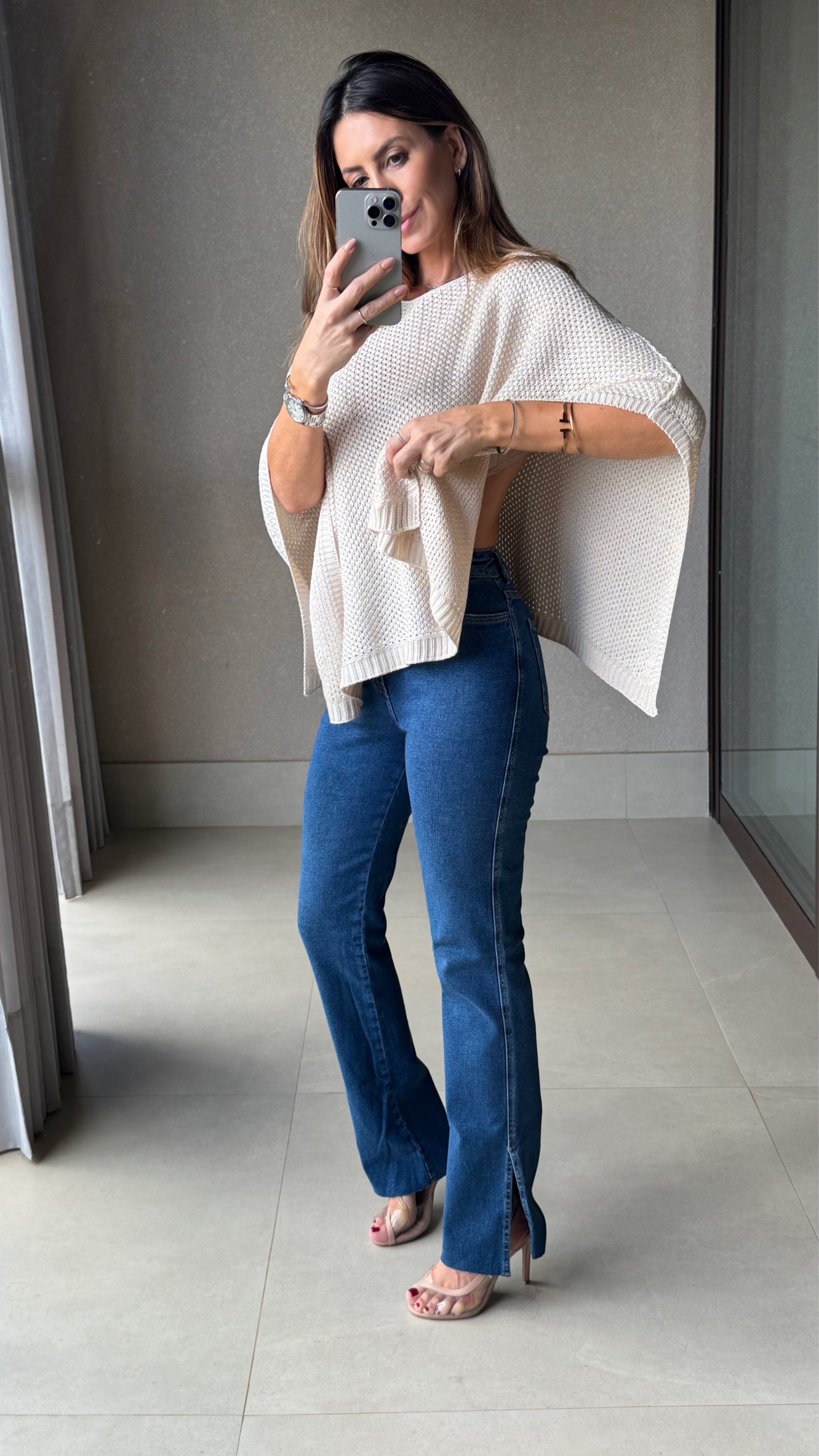 Poncho Tricot Rendada
