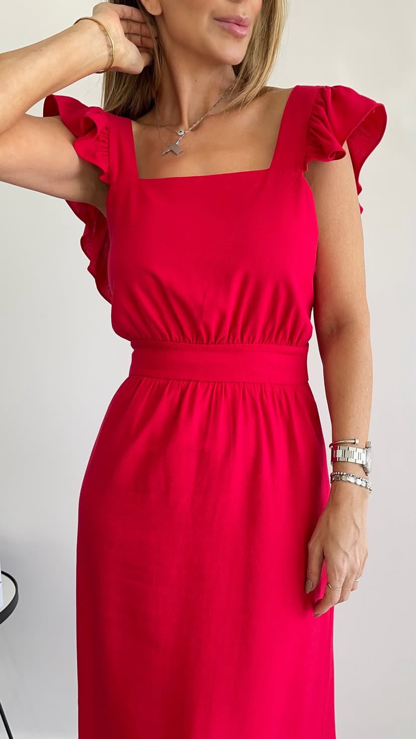 Vestido em Linho em Babado