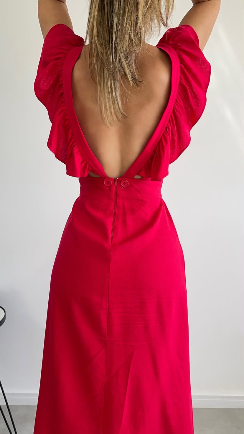 Vestido em Linho em Babado